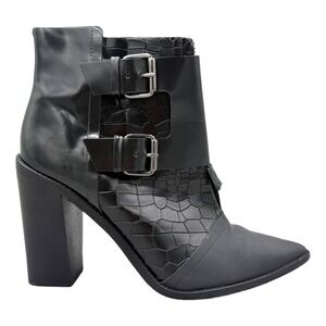 Tibi New York Sz 9 US 39 EU Black Leather Crocodile Embossed Buckle Ankle Boots